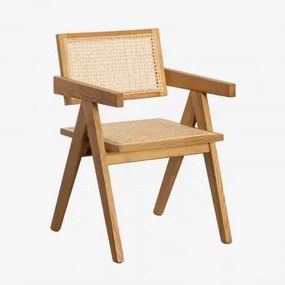 Set Van 4 Eetkamerstoelen Met Armleuningen In Essenhout En Rotan Lali Natuurlijk Hout - Sklum