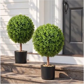 VEVOR 2x Buxusbol Kunst 559mm Tuindecoratie Buxus in Bloempot Kunstbuxusbol Kunstplant gemaakt van PE, Hout, PP inclusief 4 stuks Decoratieve Vlinders en 10 stuks Vervangende Bladeren