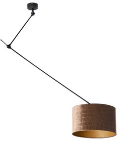 Hanglamp zwart met velours kap krokodil dessin 35cm - Blitz Klassiek / Antiek, Modern E27 rond Binnenverlichting Lamp