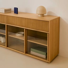 Kave Home Helvine Dressoir Eiken Met Glazen Schuifdeuren - 200x40x80cm.