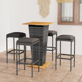 vidaXL 5-delige Tuinbarset met kussens poly rattan grijs