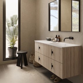 Muebles Avila badmeubel ribbelfront 120cm naturel eiken met wastafel rechts zonder kraangat