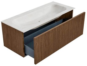 Mondiaz Kurve-dlux 110cm badmeubel walnut met 1 lade en wastafel big medium midden 1 kraangat ostra