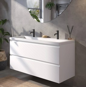 Saqu Gaia badmeubel incl. glans witte wastafel met 2 kraangaten 120x52x64cm glans wit – witte greeplijst