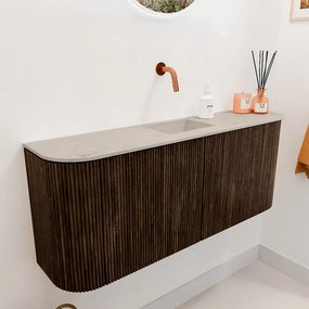 Mondiaz Joya DLux 105cm toiletmeubel ronding links/rechts walnut met wastafel faye midden zonder kraangat opalo