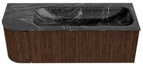 Mondiaz Kurve-dlux 125cm badmeubel ronding links walnut met 1 lade en deur en wastafel big medium rechts zonder kraangat lava