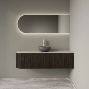 Gliss Design Alluro badmeubel ribbelfront met ronding links 140cm charcoal en wit marmer toppaneel