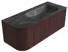 Mondiaz Kurve-dlux 115cm badmeubel ronding links ruby met 1 lade en deur en wastafel big small rechts zonder kraangat lava