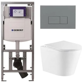QeramiQ Dely Toiletset - 36.3x51.7cm - diepspoel - rimless - Geberit UP320 Burda inbouwreservoir - softclose toiletzitting - bedieningsplaat licht grijs - rechthoekige knoppen - wit mat SW543432/0701131/SW1102375