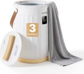 VEVOR Handdoekverwarmer 20L, stoomverwarmer voor handdoeken, dekens en badjassen, 4-traps instelbare timer, houten handvat, automatische uitschakeling, ingebouwde aromabox, wit