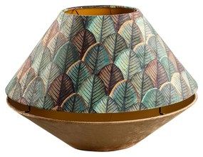 Dubbele velours lampenkap blad dessin en beige met gouden binnenkant