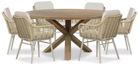 Tuinset Ronde Tuintafel 160 cm Aluminium/wicker Taupe 6 personen Coco Antoni/Sand