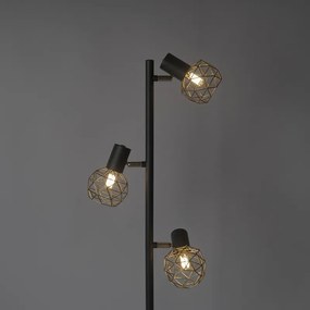 Design vloerlamp zwart met goud 3-lichts verstelbaar - Mesh