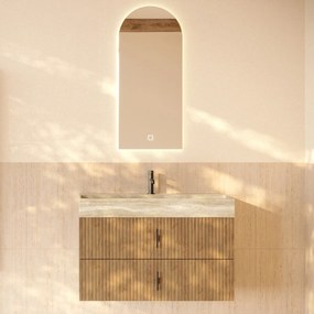 Muebles Murcia badmeubel ribbelfront 100cm eiken met White Travertin wastafel met kraangat