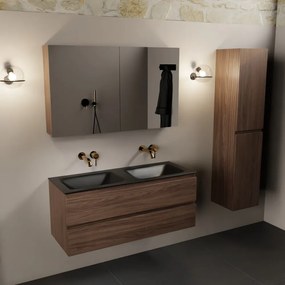 Mondiaz Aivy badmeubel 120cm mocha met wastafel solid surface urban dubbel zonder kraangat en spiegelkast