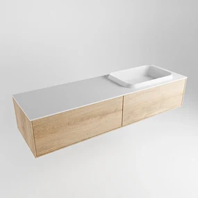 Mondiaz Erin 150cm badmeubel Washed Oak met 2 lades en witte wastafel rechts 1 kraangat