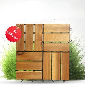 Houten terrastegels acacia 30x30cm - mozaïek - lichtbruin/naturel - 9 stuks = 0.81m²