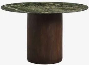 Ronde Eettafel Ø120 Cm Luceida Donker Handvat Hout & Groen Marmer Forest - Sklum