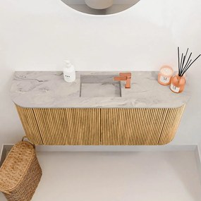 Mondiaz Joya DLux 95cm toiletmeubel ronding links/rechts oak met wastafel faye midden 1 kraangat glace