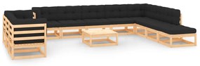 vidaXL 12-delige Loungeset met antracietkleurige kussens grenenhout