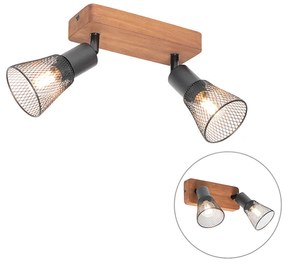 Industriële spot zwart met hout 2-lichts - Kristina