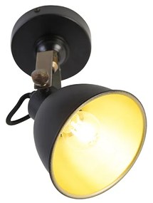 Industriële wandlamp zwart met goud verstelbaar - Liko Industriele / Industrie / Industrial E27 rond Binnenverlichting Lamp