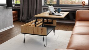 HAIRPIN S-90 EiK Artisan/Zwart Mat - MODERNE KOFFIETAFEL MET OPKLAPBARE TAFEL + OPBERGVAK + PLANK