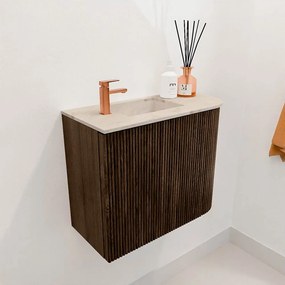 Mondiaz Joya DLux 50cm toiletmeubel ronding rechts walnut met wastafel faye links 1 kraangat frappe