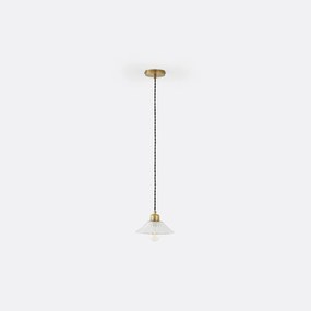 Hanglamp in messing en geribbeld glasØ19,3 cm, Iloa