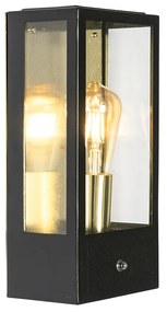 Buiten wandlamp zwart met goud schemersensor - Rotterdam
