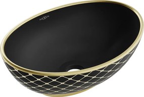 Mexen Elza opbouw waskom 40 x 33 cm, zwart mat/gouden ruitpatroon - 21014029
