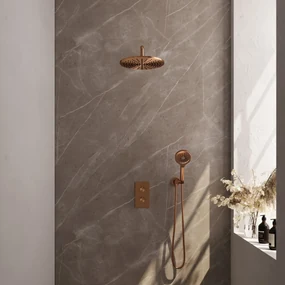 Brauer Copper Edition complete inbouw regendouche met 3 standen handdouche, gebogen wandarm en hoofddouche 30cm set 34 koper geborsteld PVD