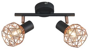 QAZQA Moderne Spot / Opbouwspot / Plafondspot zwart met koper 2-lichts - Mesh Design, Modern E14 Draadlamp rond Binnenverlichting Lamp