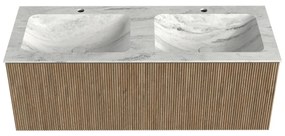 Mondiaz Kurve-dlux 120cm badmeubel dusk met 1 lade en wastafel leaf dubbel 2 kraangaten opalo