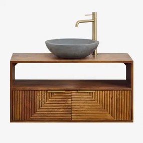 Baty Mangohouten Badkamermeubelset Mangohout & Rond Grijs Cement Ø40 Cm Tarsis & Spiegelloze & Goud ↑30 Cm Met Aftapkraan Zonder Overloop Orveta -