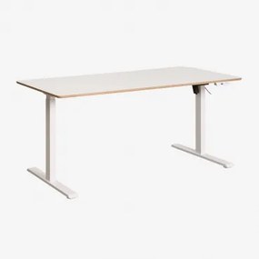 Elektrisch Verstelbaar Rechthoekig Bureau Met Geheugenfunctie Van Hout En Ijzer Serpi Wit & Wit Hout & ↔︎ 160 Cm - Sklum