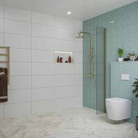 Fortifura Galeria inloopdouche - 30x200cm - ribbelglas - wandarm - Geborsteld Messing PVD (Goud) SW797945/SW797910