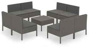 vidaXL 9-delige Loungeset met kussens poly rattan grijs