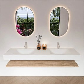 Zaro Alan badmeubel 170cm met planchet washed oak en vrijhangende wastafel cloud dubbel 2 kraangaten talc