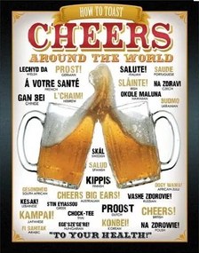 Metalen bord BEER - Cheers Around The World
