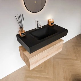 Zaro Alan badmeubel 90cm washed oak 1 lade met vrijhangende wastafel cloud midden 1 kraangat urban