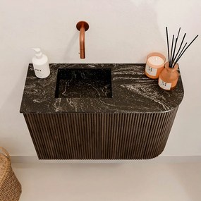 Mondiaz Joya DLux 60cm toiletmeubel ronding rechts walnut met wastafel faye links zonder kraangat lava