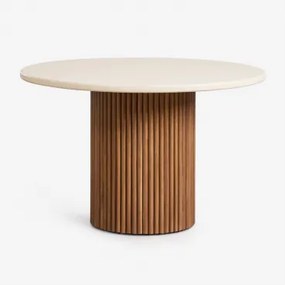 Ronde Tuintafel Van Beton En Acaciahout Sirvon Ø120 Cm - Sklum