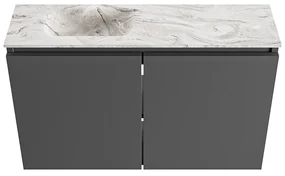 Mondiaz Ture DLux toiletmeubel 80cm dark grey met wastafel glace links met kraangat