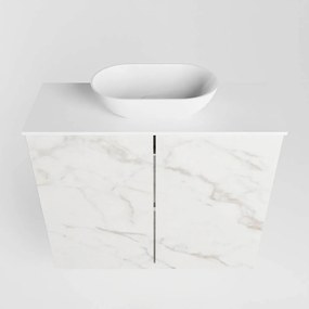 Mondiaz Fowy toiletmeubel 60cm Carrara met witte waskom midden zonder kraangat