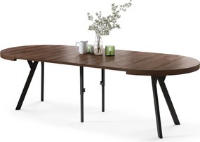 EXPANSO Bruine eik/zwarte poten - GROTE RONDE TAFEL Ø110 UITBREIDBAAR TOT 310 cm met Y-POTEN LOFT/INDUSTRIAL