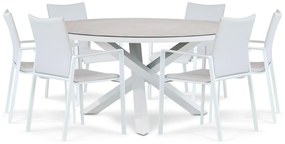 Tuinset Ronde Tuintafel 150 cm Aluminium/textileen Wit 6 personen Lifestyle Garden Furniture Rome/Livorno