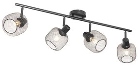 Industriële Spot / Opbouwspot / Plafondspot zwart 4-lichts - Bliss Mesh Industriele / Industrie / Industrial E27 Draadlamp Binnenverlichting Lamp