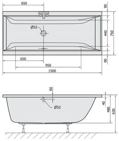 Polysan Cleo ligbad 150x75x48cm zwart mat