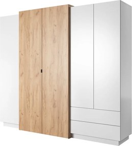 Kledingkast Tororli 105, Ambachtelijke gouden eik, Wit, 202x230x52cm, Kledingkast deuren: Met scharnieren, Aantal planken: 7, Aantal planken: 7